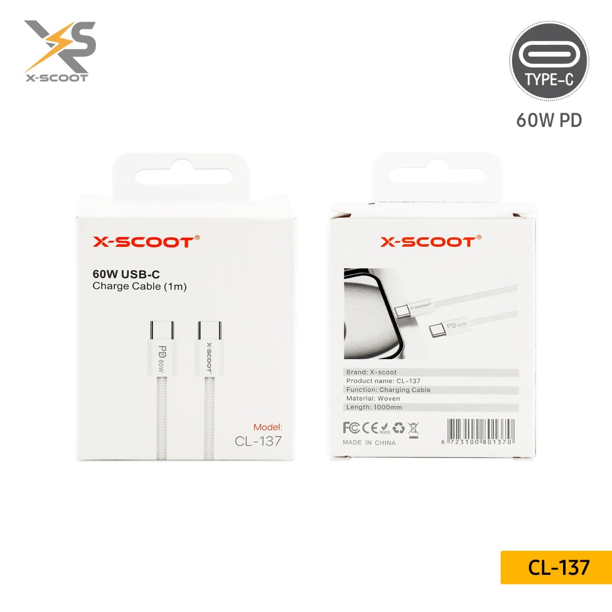 كيبل X-SCOOT CL-137 60W PD
