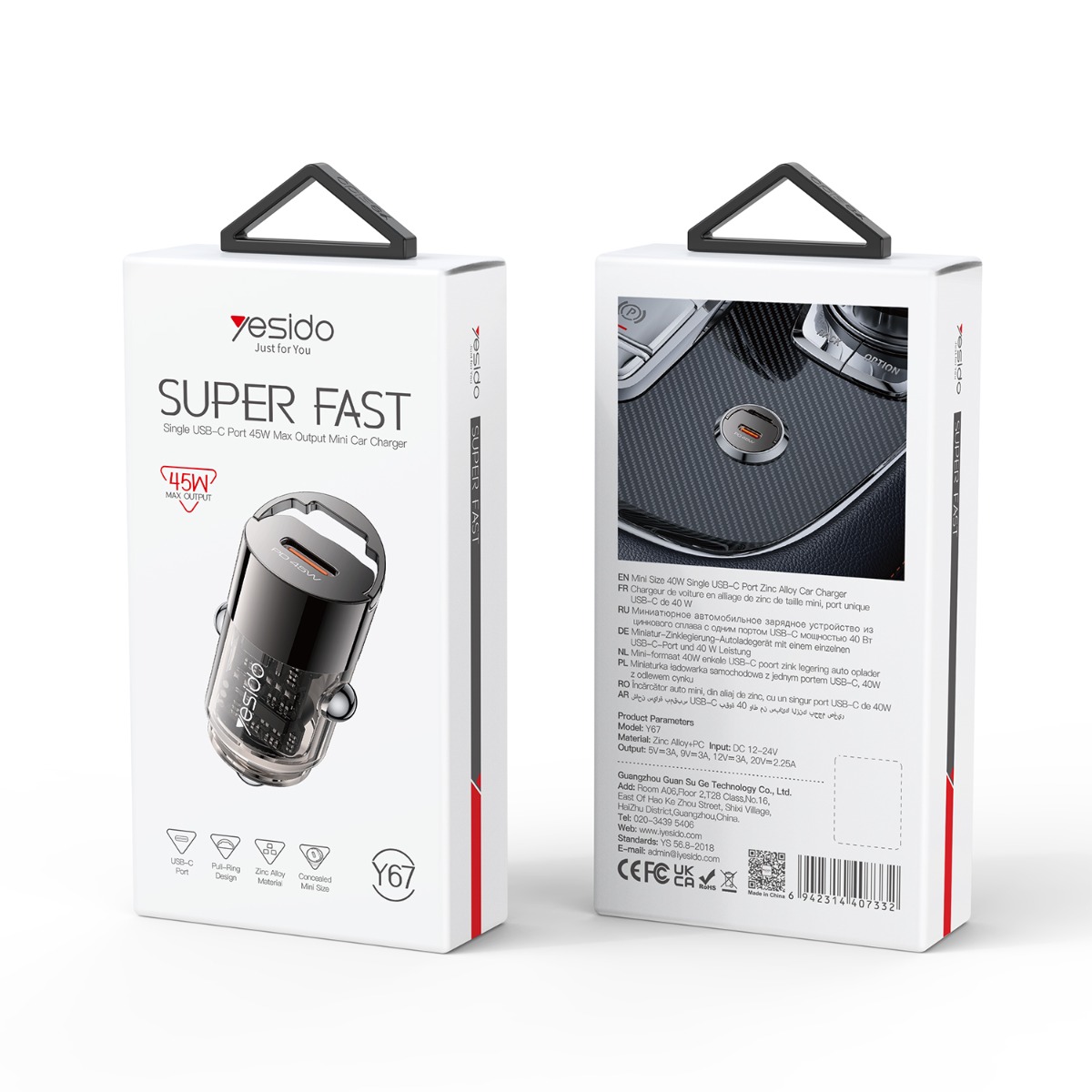 YESIDO Y67 45W PD Car Charger