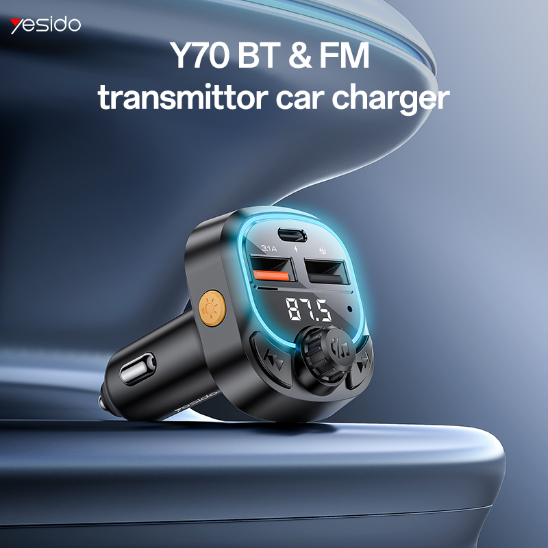 شاحن سيارة YESIDO Y70 15W ومشغل MP3 - بلوتوث
