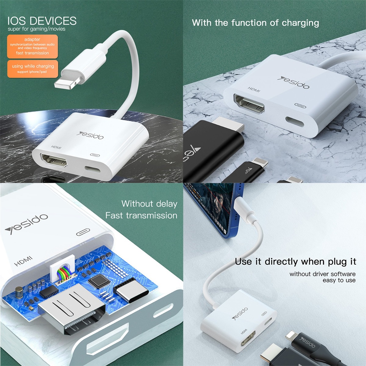 كيبل تحويلة فيديو YESIDO HM06 2in1 HDMI