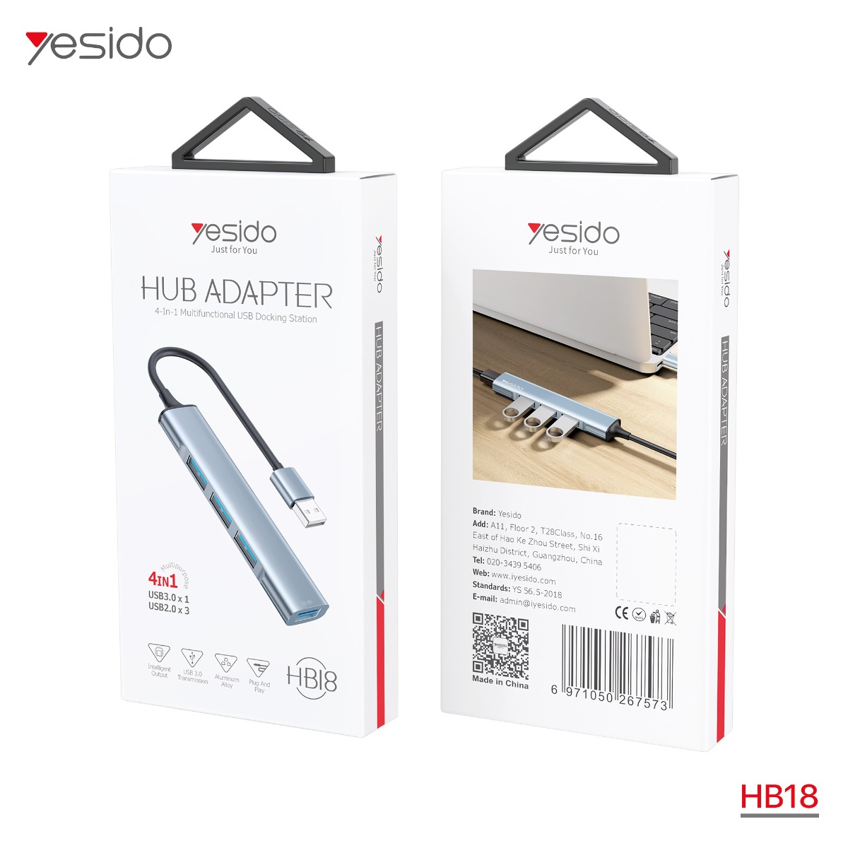 تحويلة YESIDO HB18 4in1 HUB متعددة الوظائف