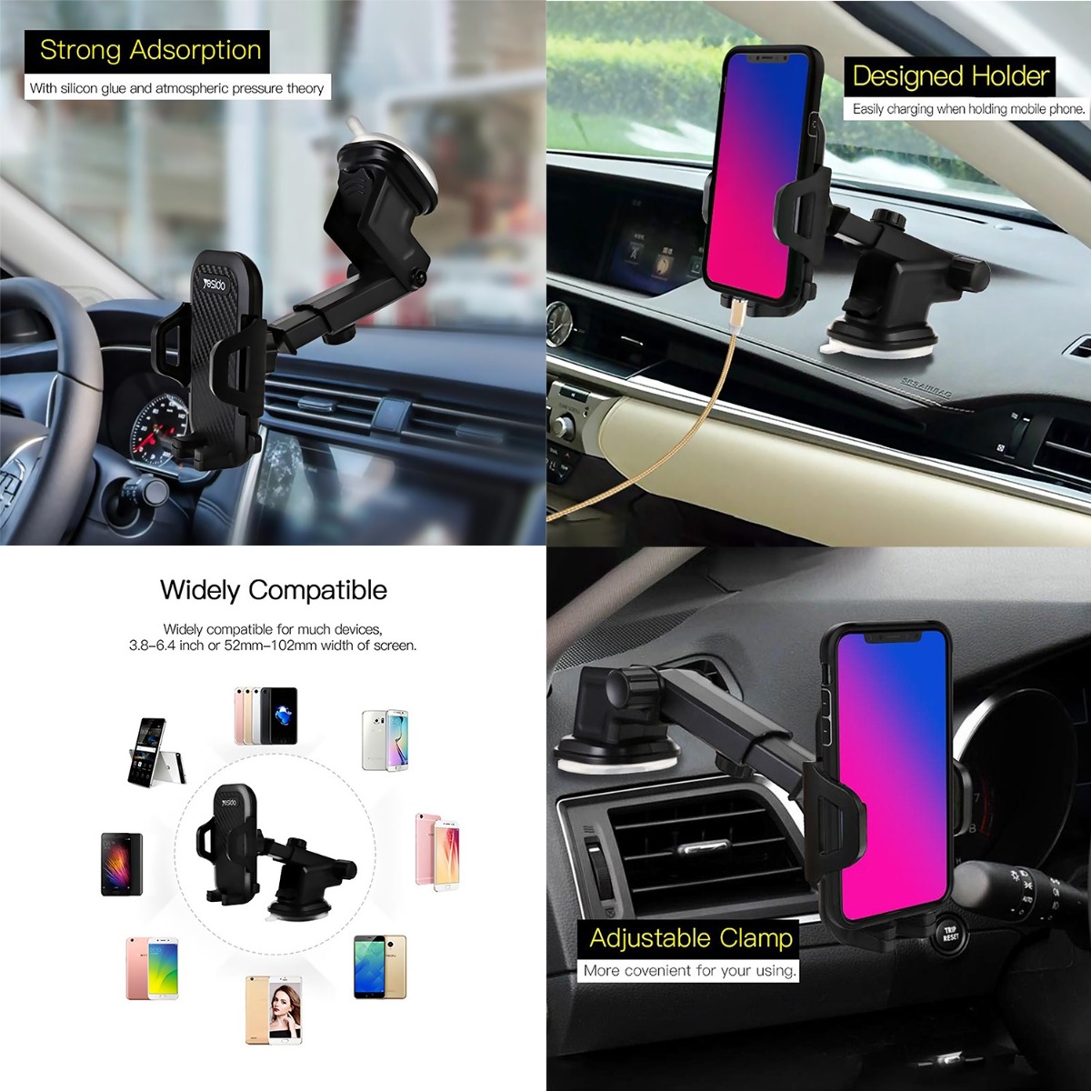 YESIDO C23 Long Arm One-Touch Button Mobile Phone Holder