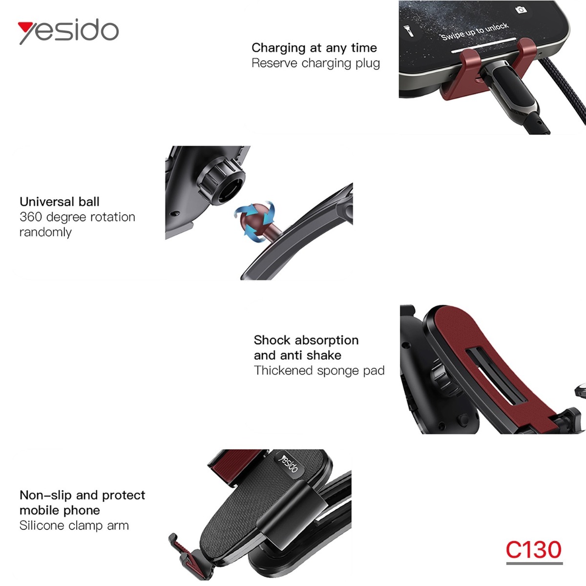 YESIDO C130 One-Touch Button Mobile Phone Holder
