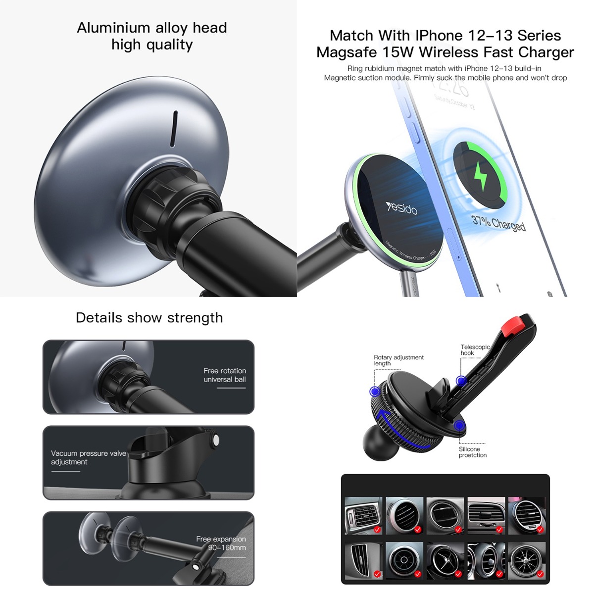 YESIDO C132 Long Arm Magnetic Mobile Phone Holder & MagSafe Charger
