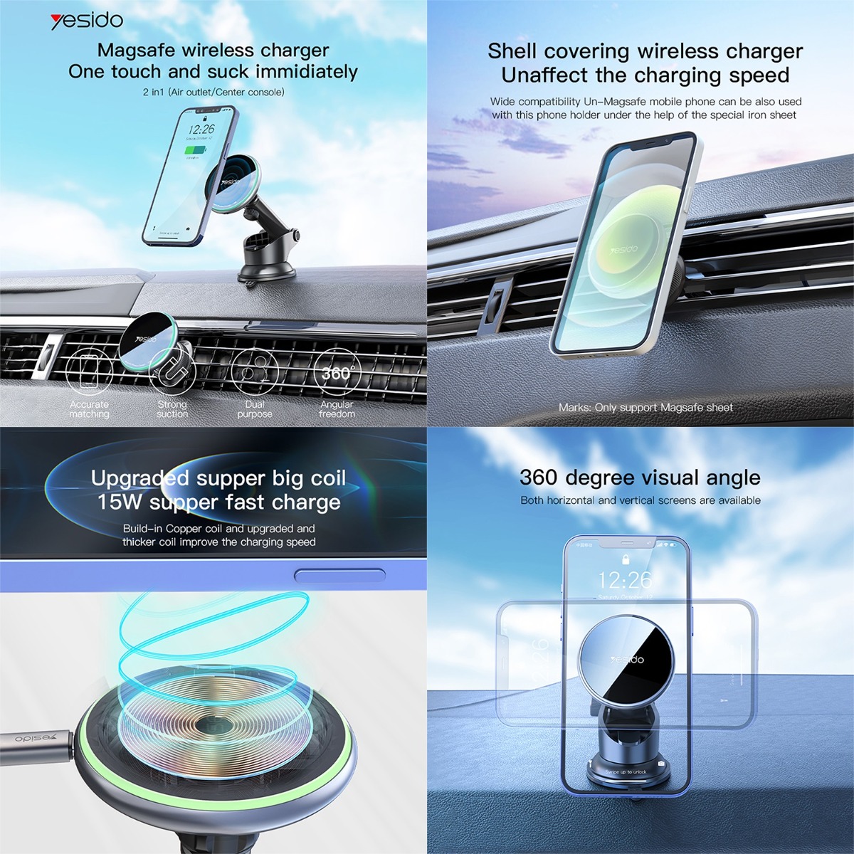 YESIDO C132 Long Arm Magnetic Mobile Phone Holder & MagSafe Charger