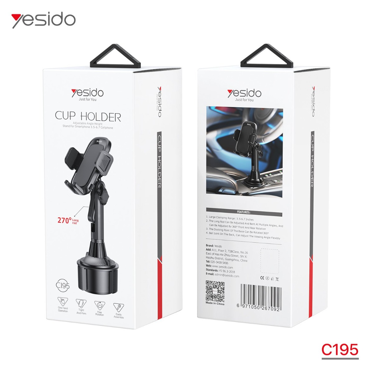 YESIDO C195 Long Arm One-Touch Button Mobile Phone Holder