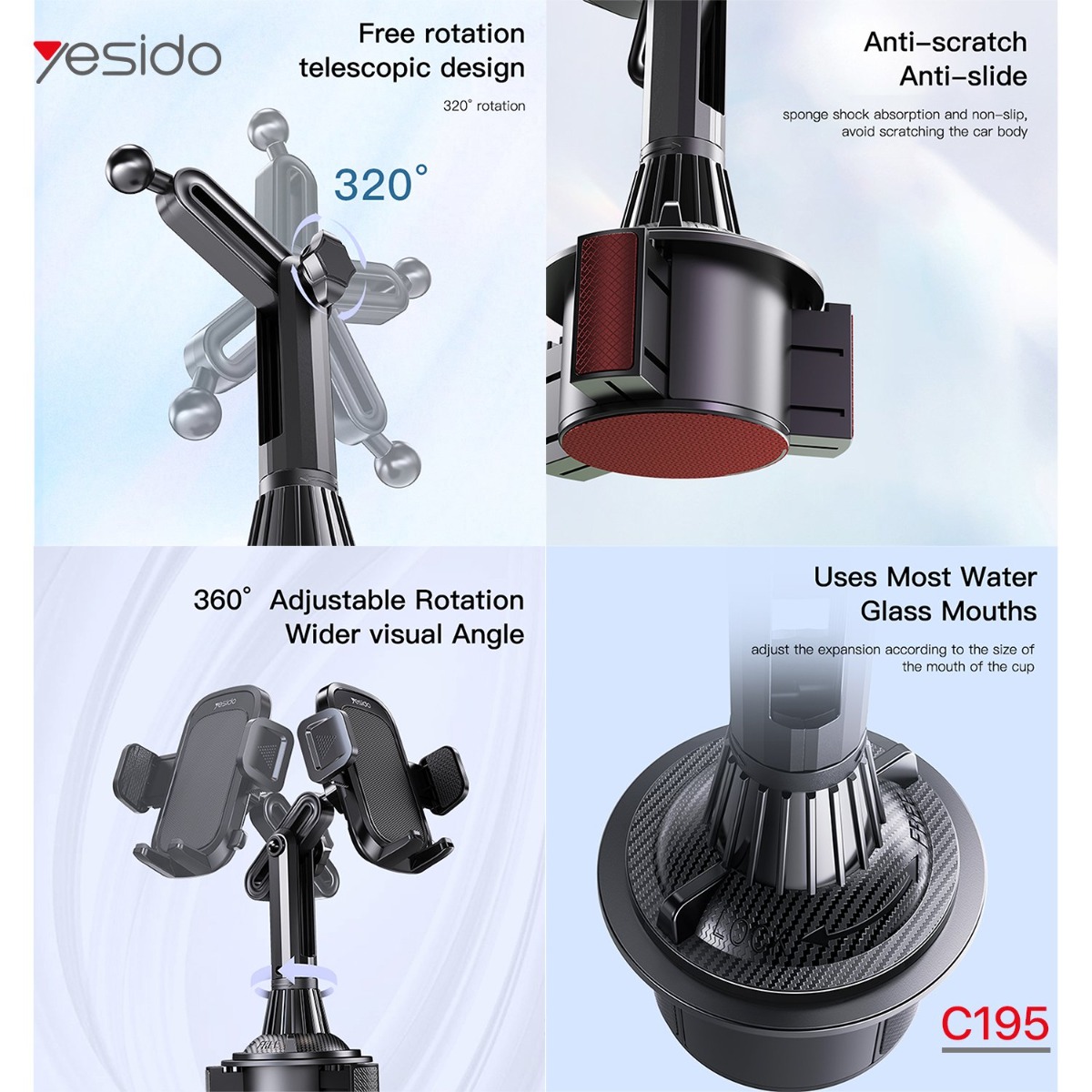 YESIDO C195 Long Arm One-Touch Button Mobile Phone Holder