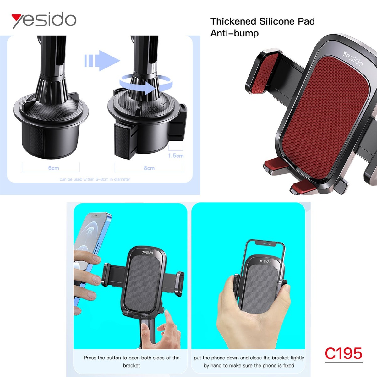 YESIDO C195 Long Arm One-Touch Button Mobile Phone Holder