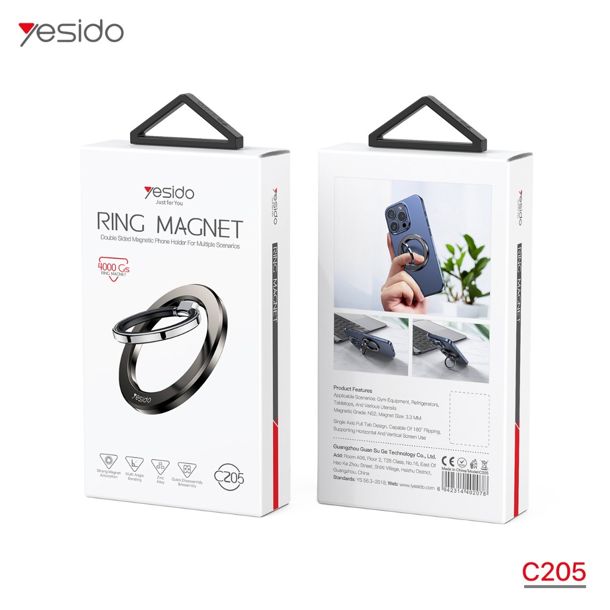 YESIDO C205 Magnetic Mobile Phone Holder & Finger Ring
