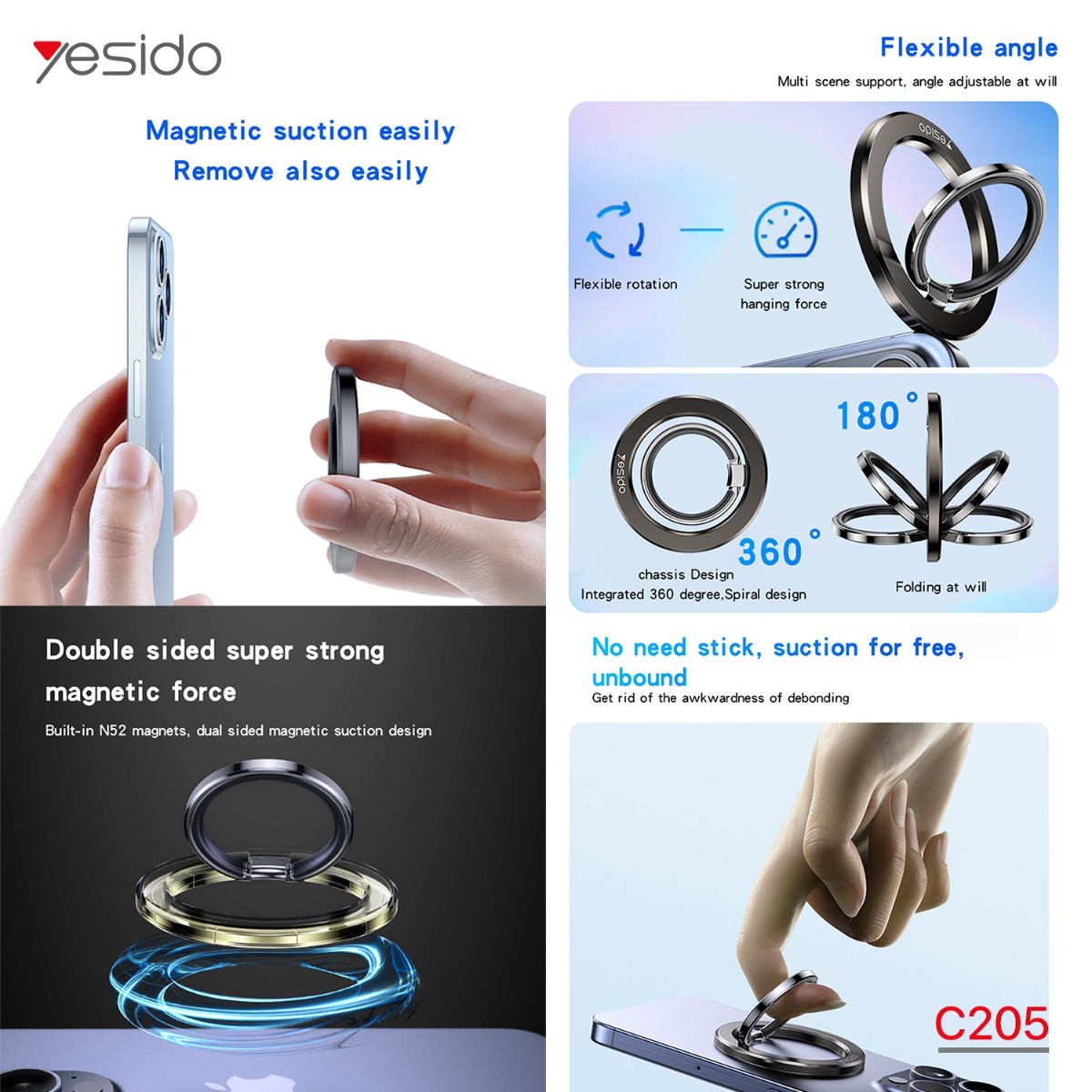 YESIDO C205 Magnetic Mobile Phone Holder & Finger Ring