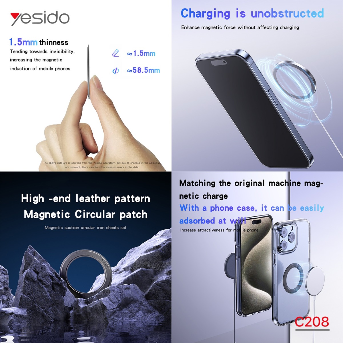 YESIDO C208 Metal Magnetic Car Ring Plate with MagSafe