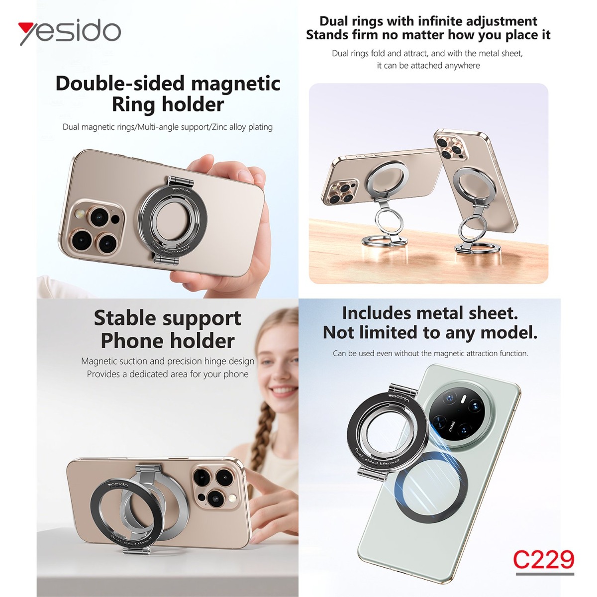 YESIDO C229 Magnetic Mobile Phone Holder & Finger Ring