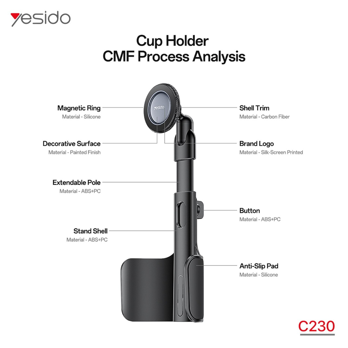 YESIDO C230 Long Arm One-Touch Button Mobile Phone Holder