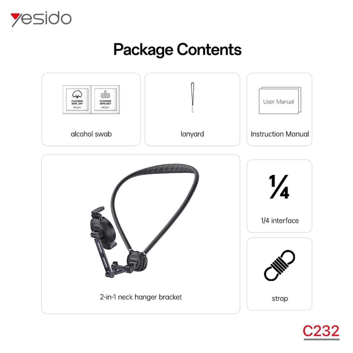 YESIDO C232 One-Touch Button Neck Mobile Phone Holder