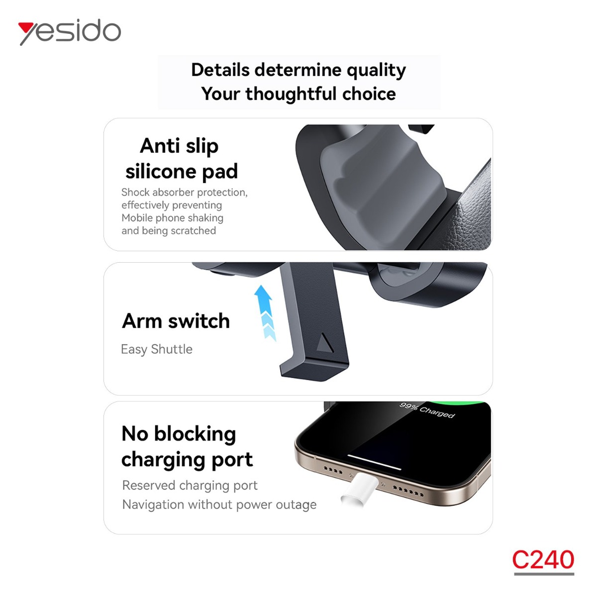 حمالة الهاتف YESIDO C240 كبسة
