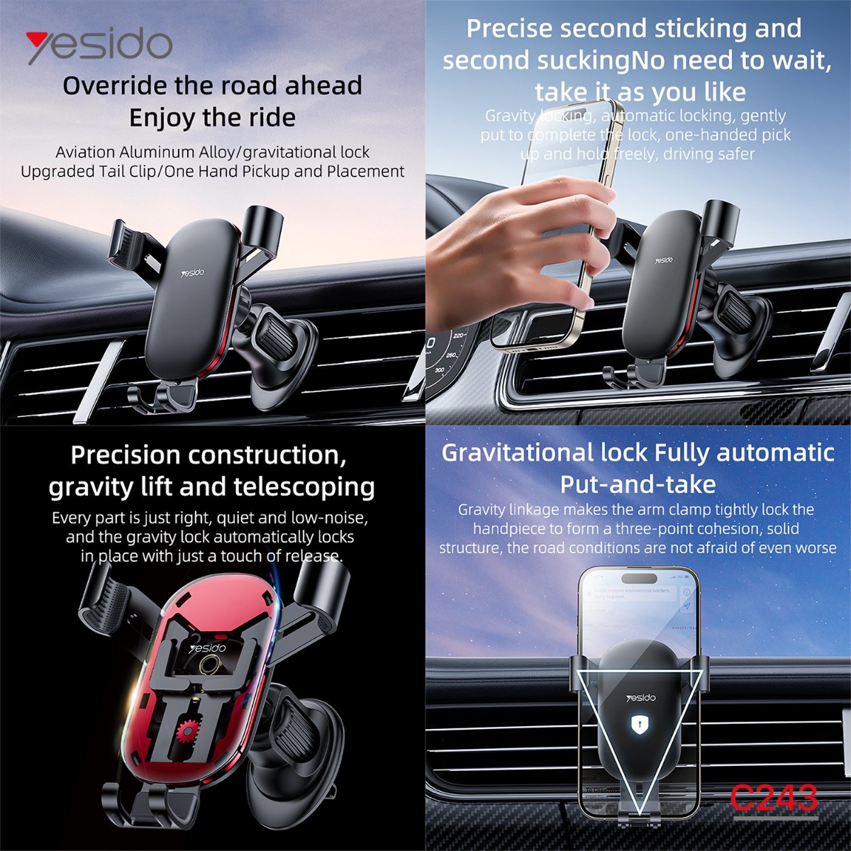 YESIDO C243 One-Touch Button Mobile Phone Holder