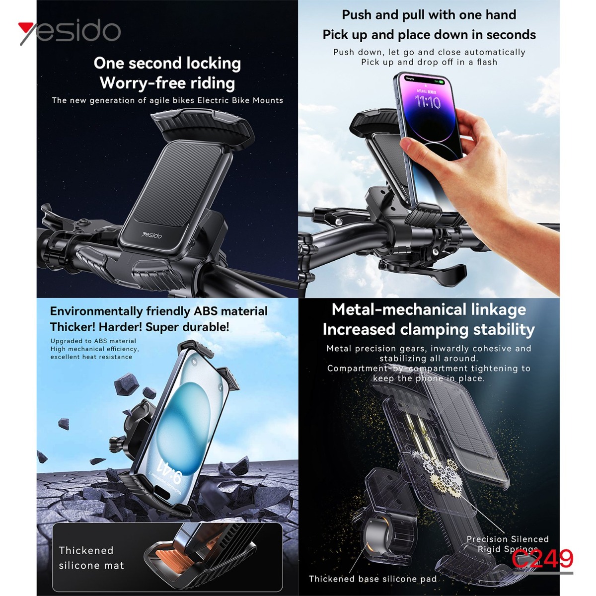 YESIDO C249 One-Touch Button Bicycle Mobile Phone Holder