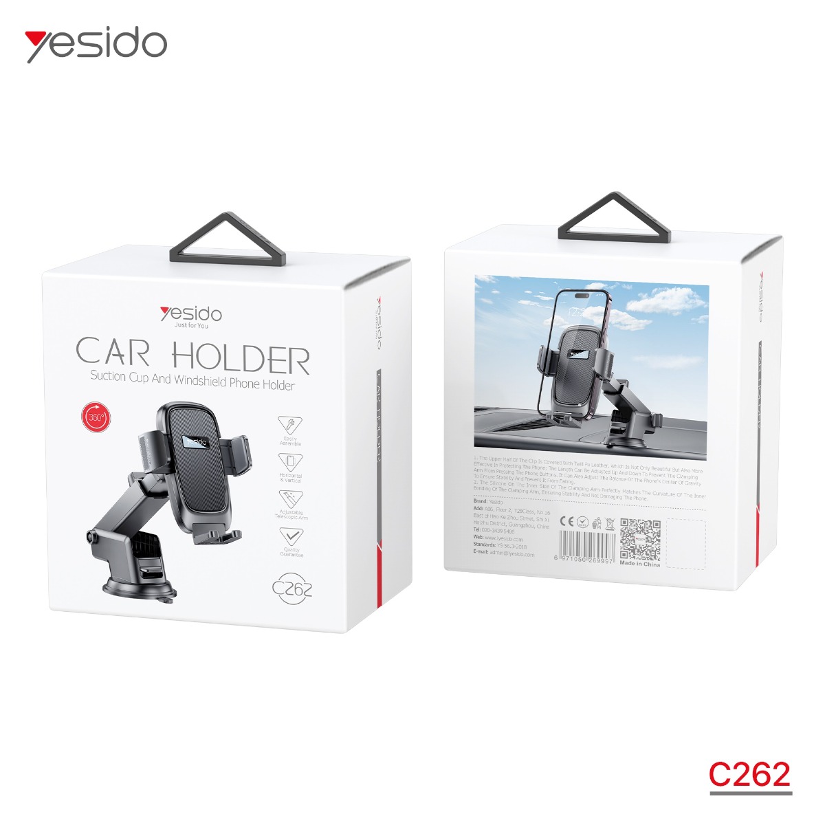 YESIDO C262 Long Arm One-Touch Button Mobile Phone Holder