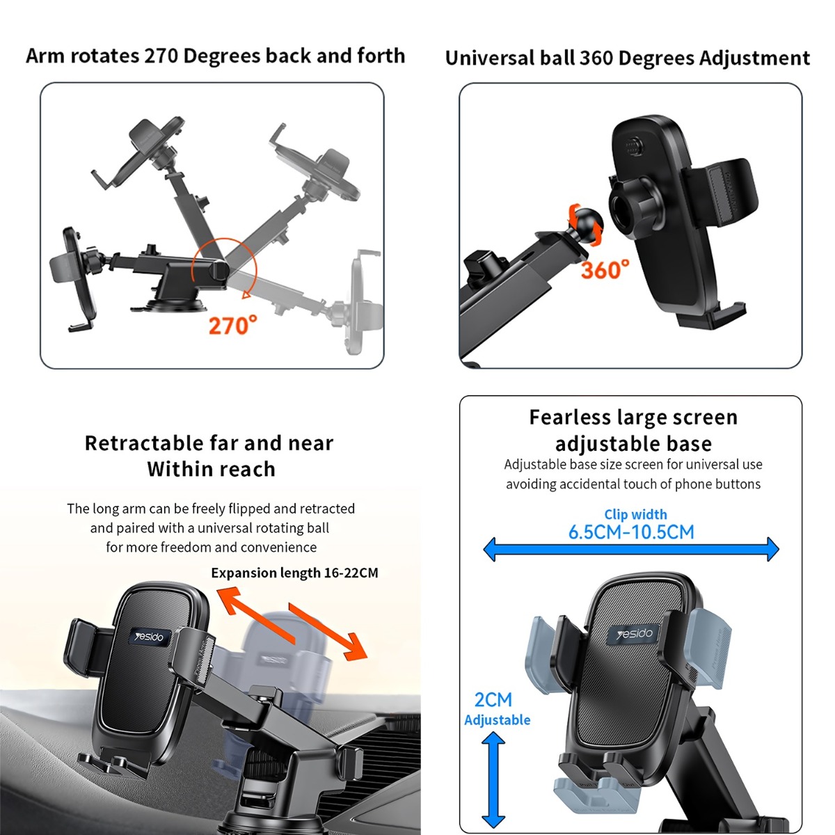 YESIDO C262 Long Arm One-Touch Button Mobile Phone Holder