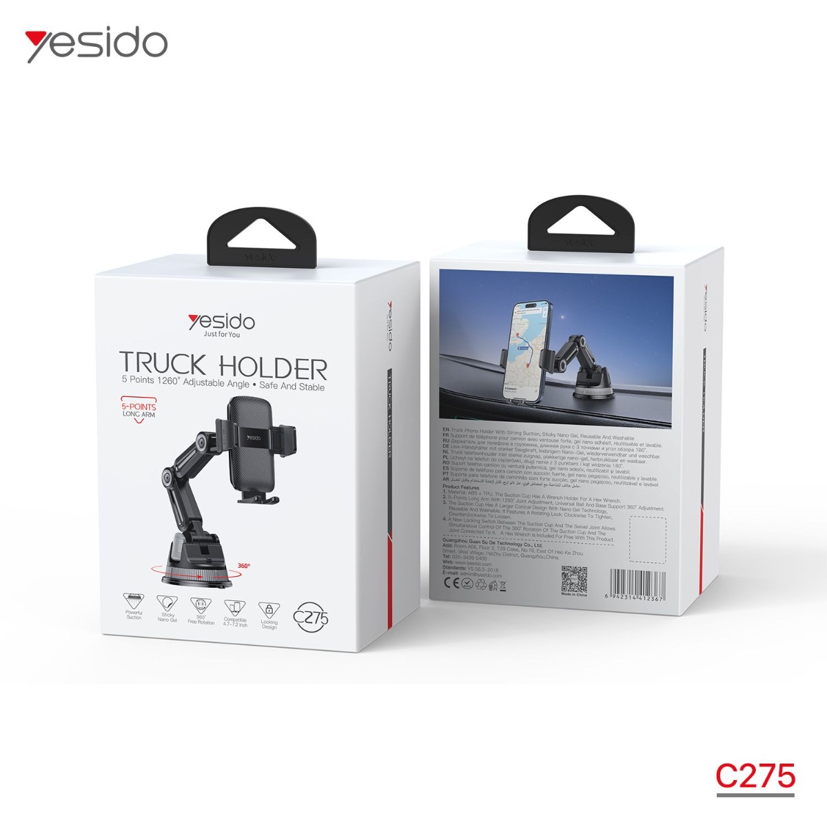 YESIDO C275 Long Arm One-Touch Button Mobile Phone Holder