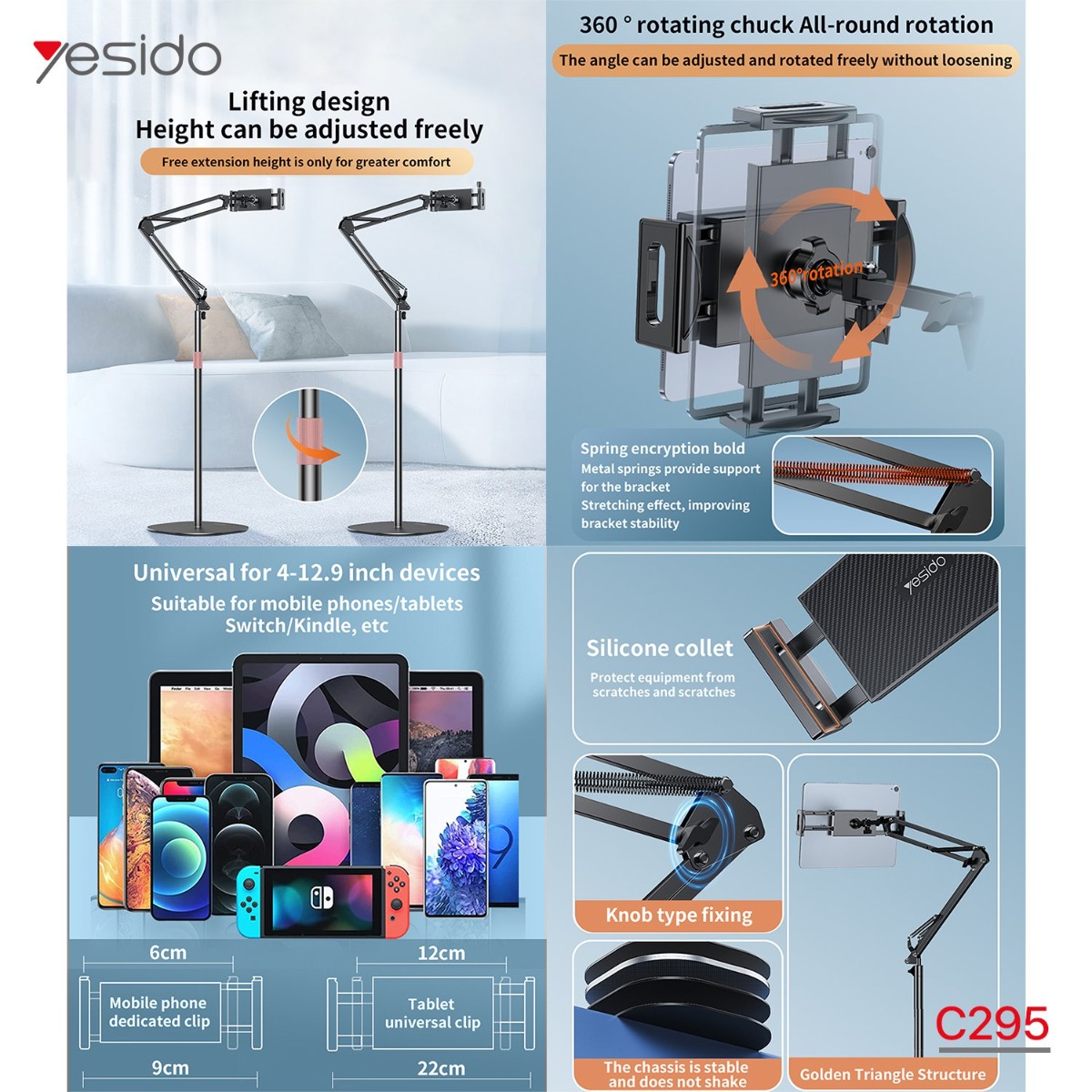 YESIDO C295 Floor Stand For Mobile & Tablet