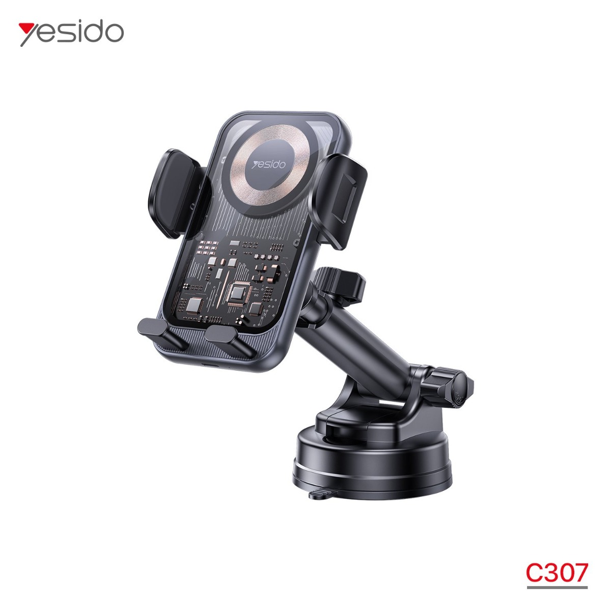 YESIDO C307 Long Arm One-Touch Button Holder & Wireless Charger