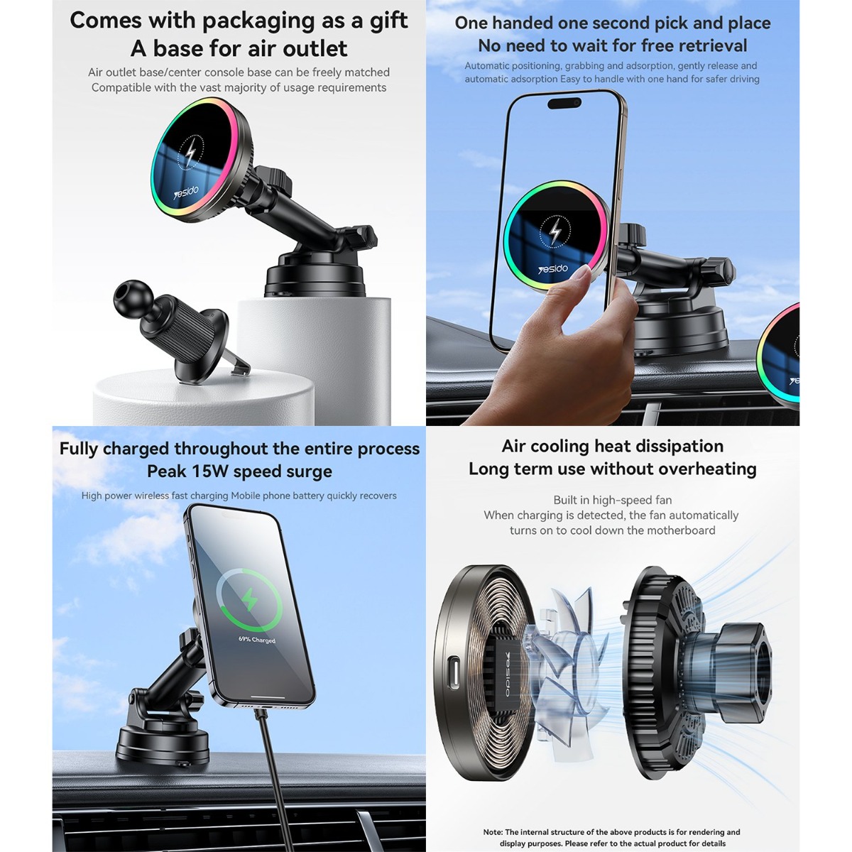 YESIDO C315 Magnetic Mobile Phone Holder With MagSafe Charger