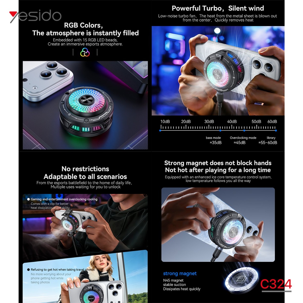 مروحة تبريد YESIDO C324 لألعاب الموبايل