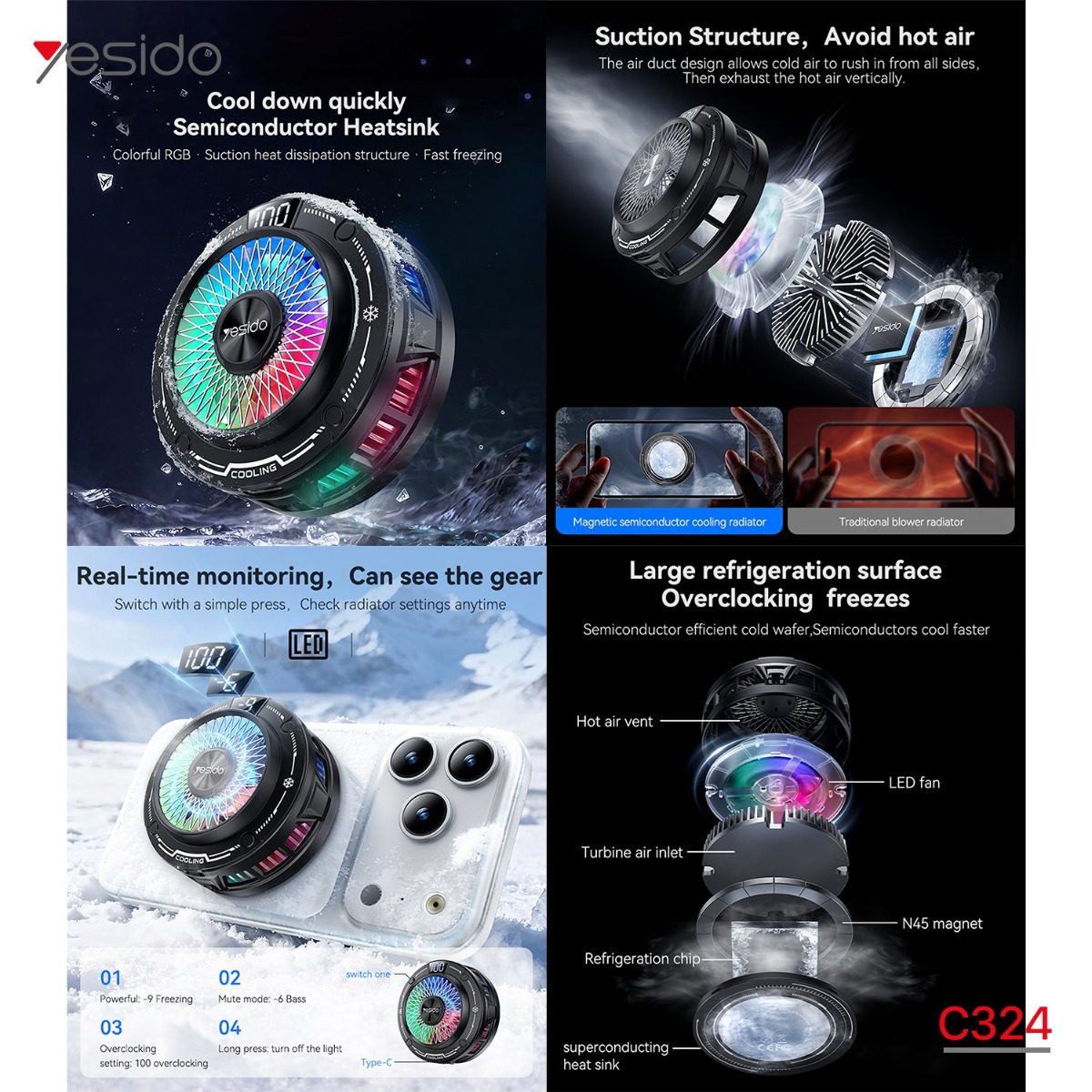 YESIDO C324 2in1 Cooling Fan For Gaming Mobile