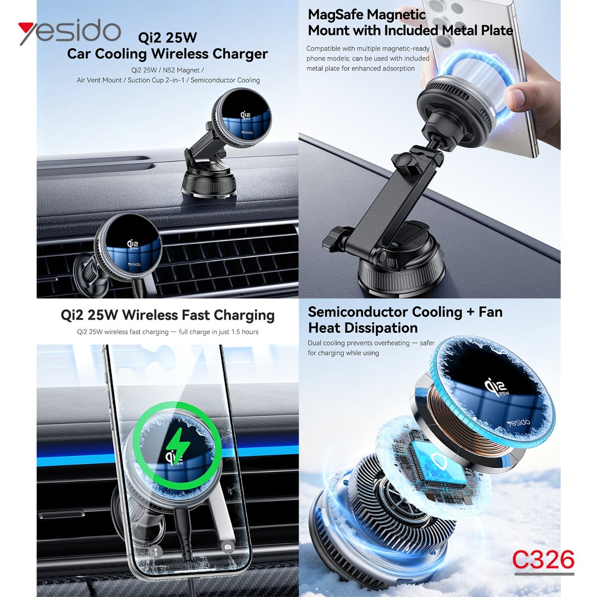 YESIDO C326 Magnetic Mobile Phone Holder with MagSafe Charger