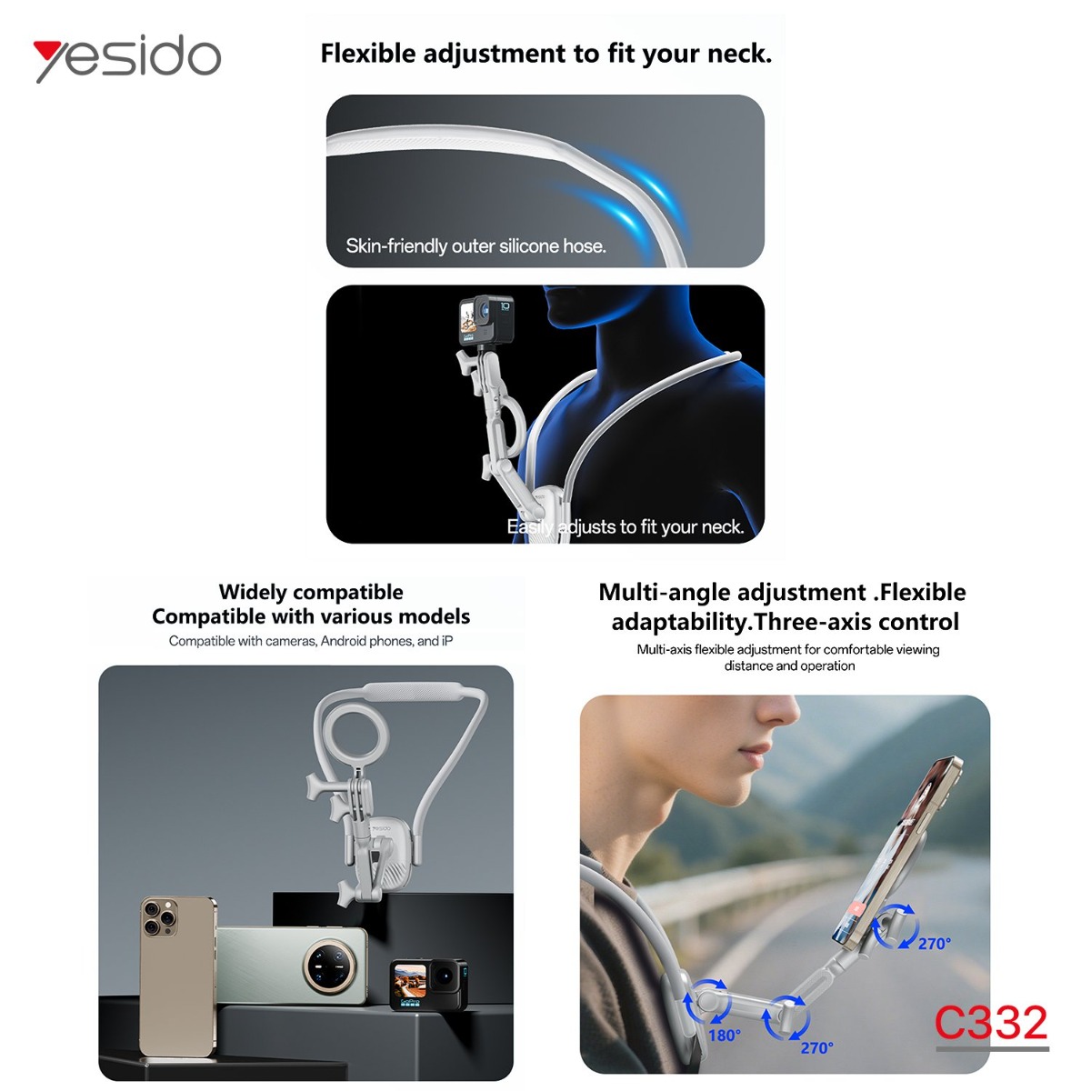 حمالة الهاتف YESIDO C332 المغناطيسية للرقبة