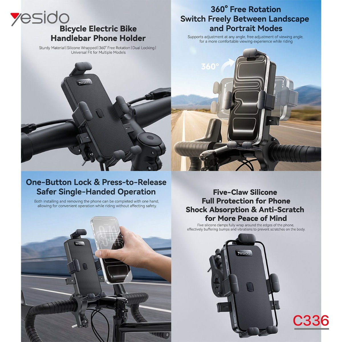 YESIDO C336 One-Touch Button Bicycle Mobile Phone Holder