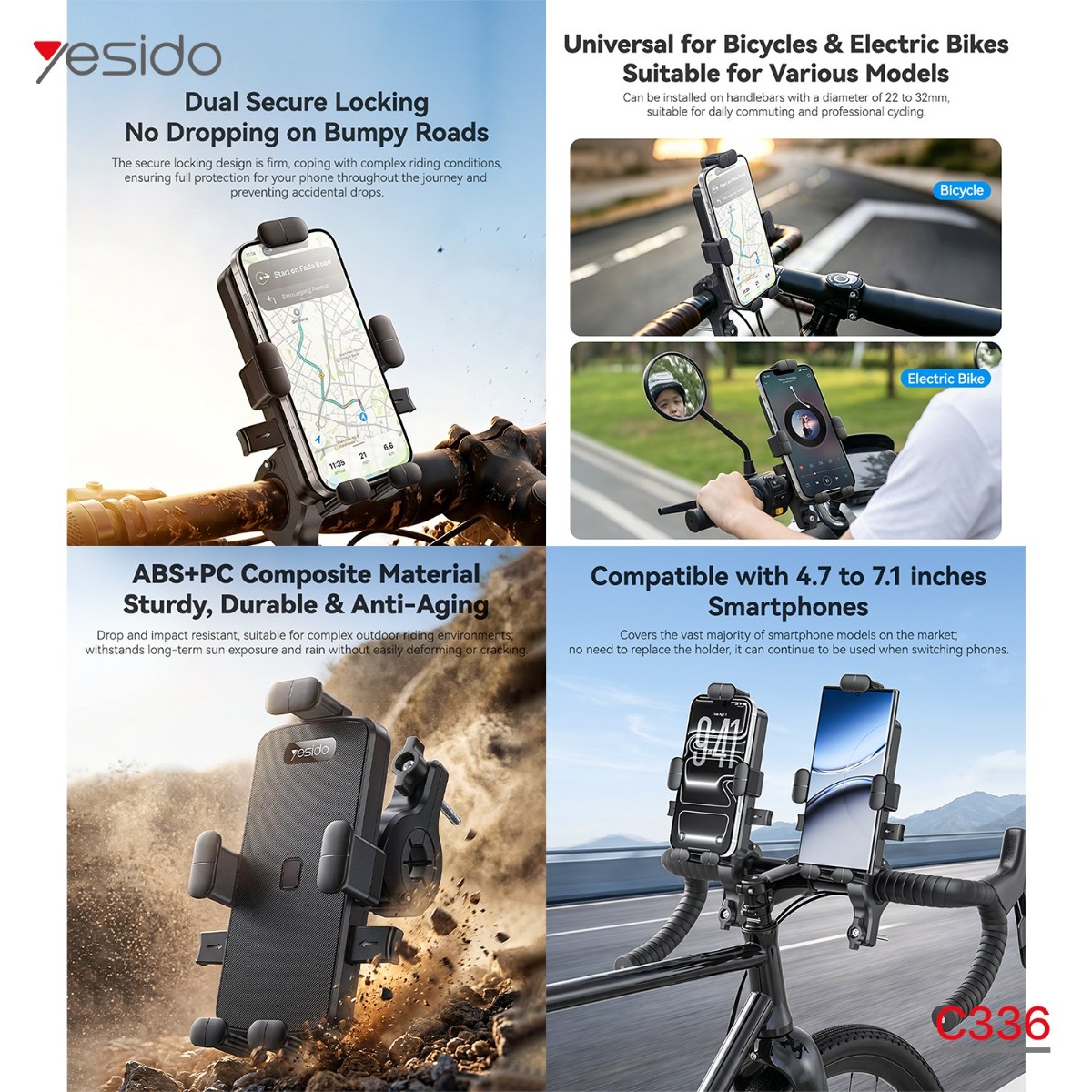 YESIDO C336 One-Touch Button Bicycle Mobile Phone Holder