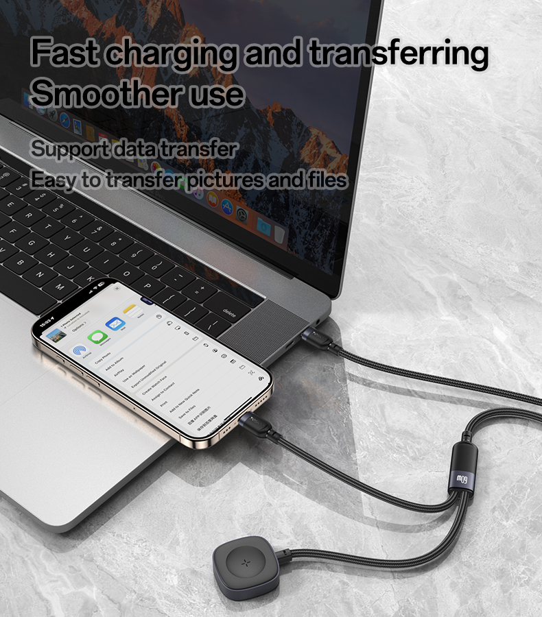YESIDO CA136C 60W PD 2in1 Cable For Apple Watch & Type-C Devices