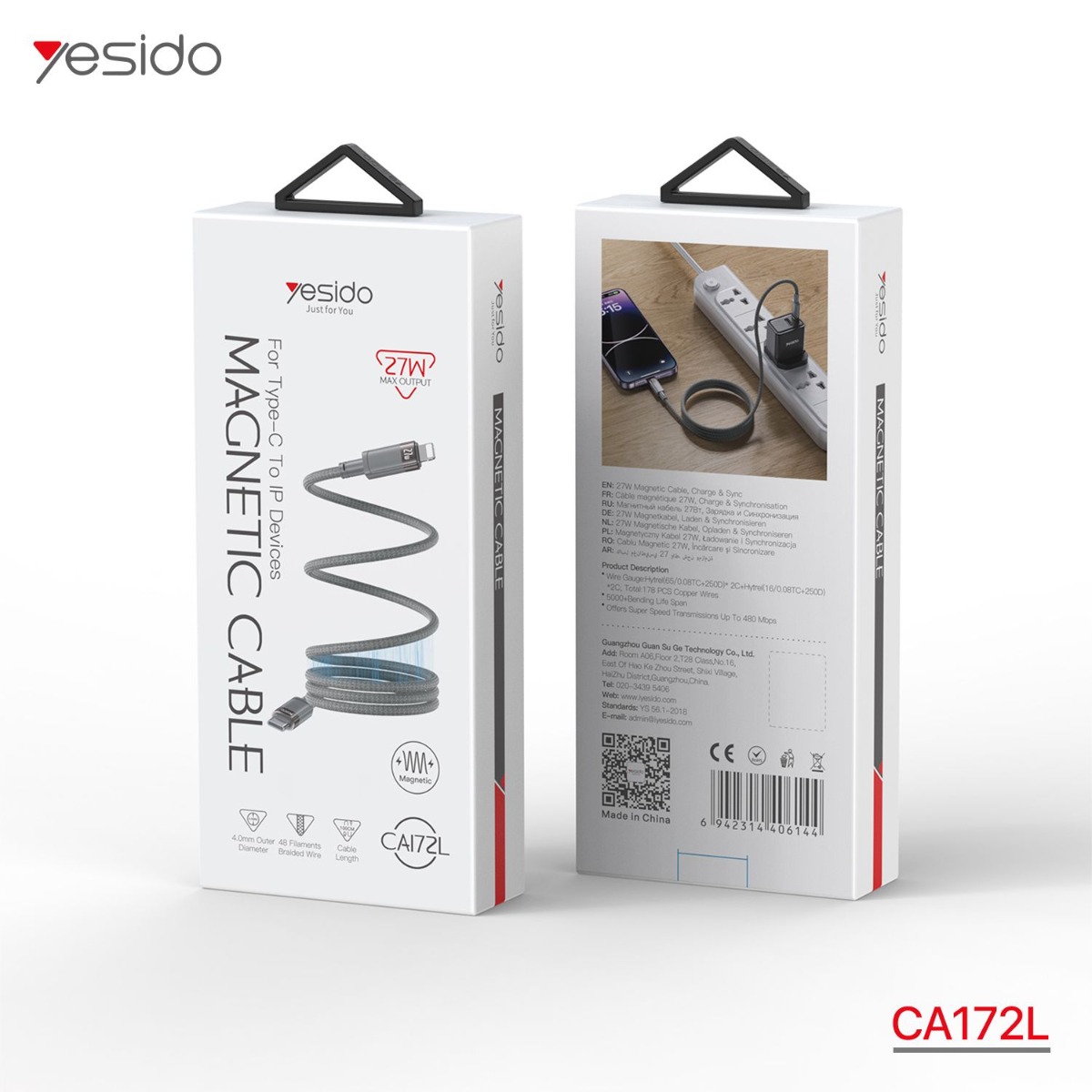 YESIDO CA172L 27W PD Magnetic Cable