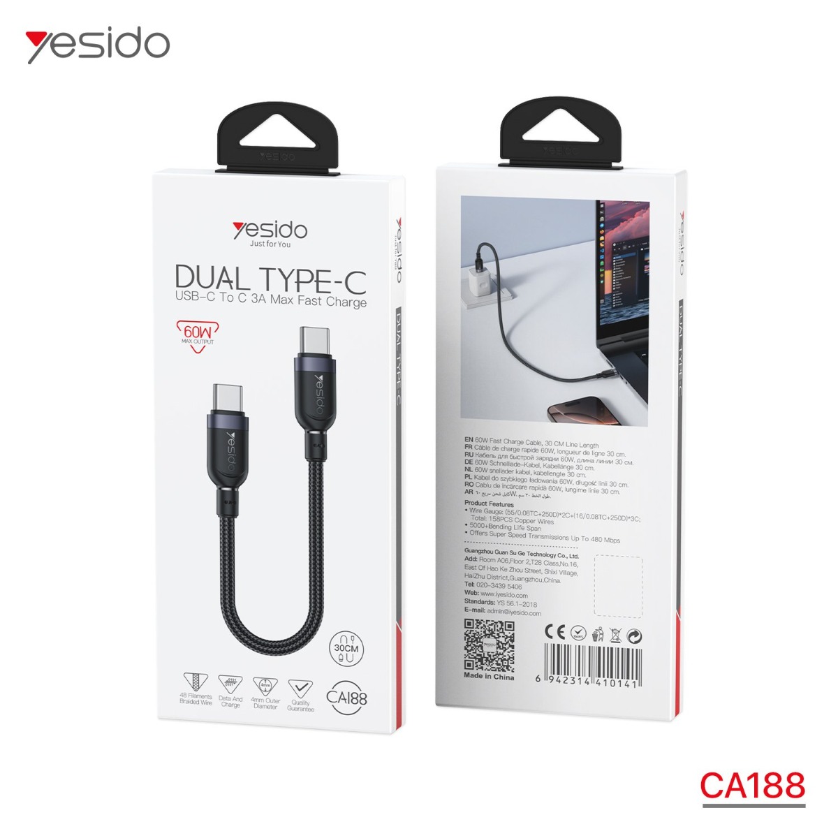YESIDO CA188 60W PD Type-C Cable