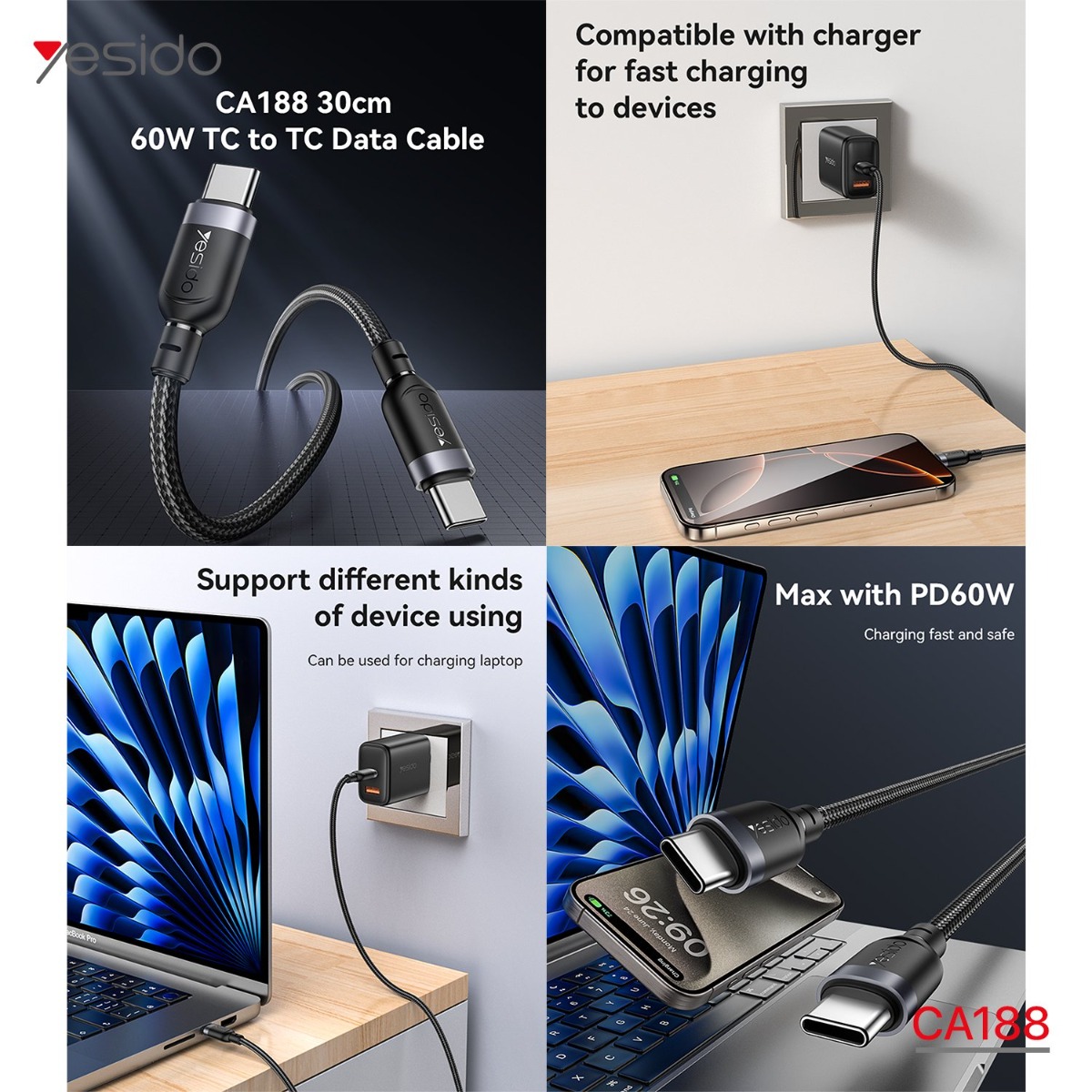 YESIDO CA188 60W Type-C PD Cable