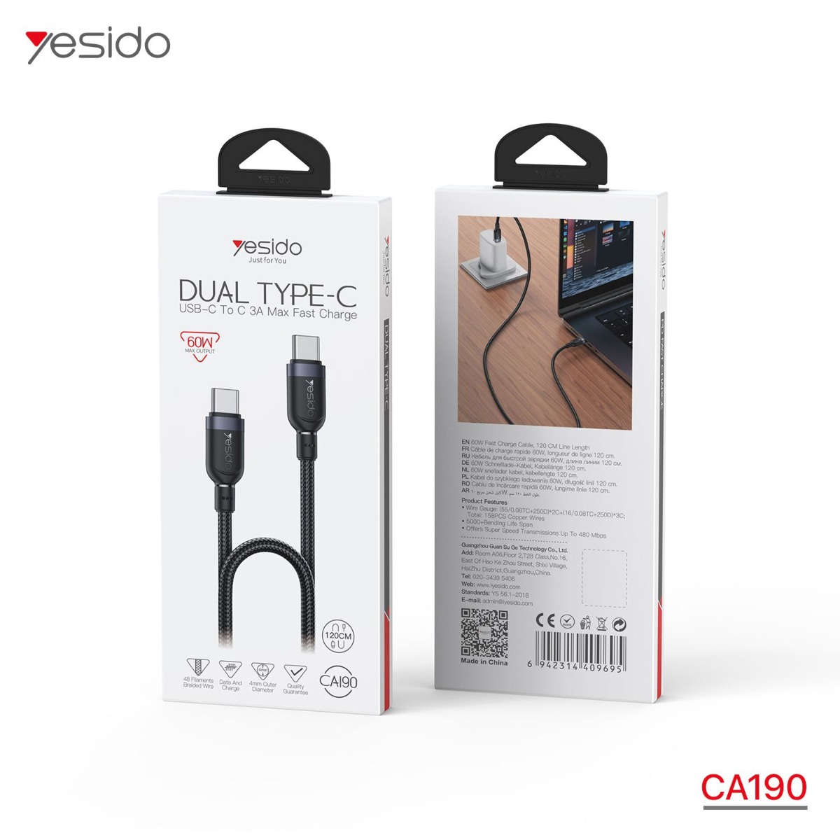 كيبل YESIDO CA190 60W PD