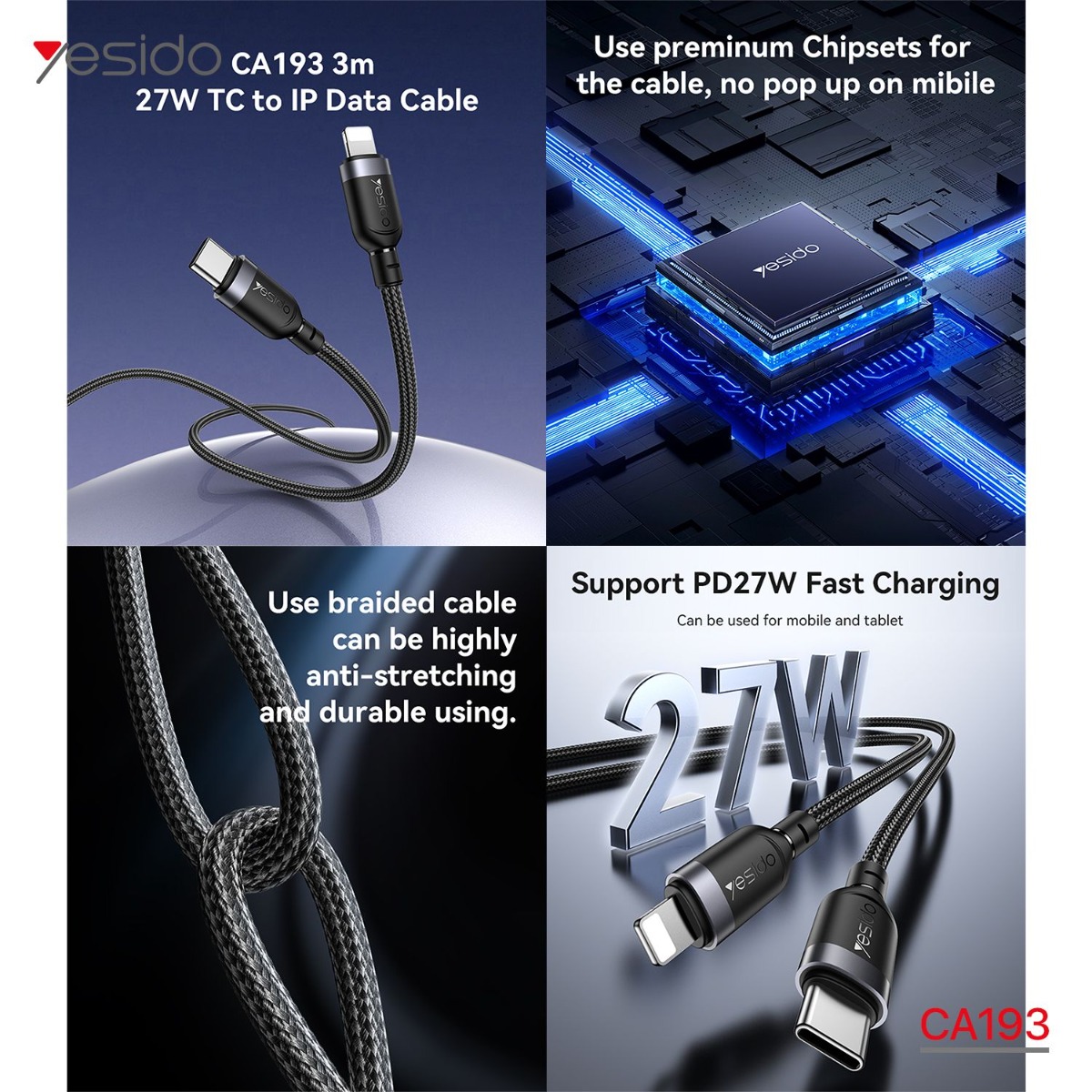 YESIDO CA193 3M 27W PD Cable