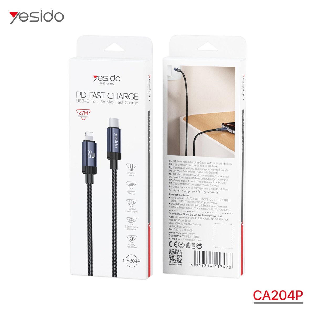 YESIDO CA204P 27W PD iPhone Cable