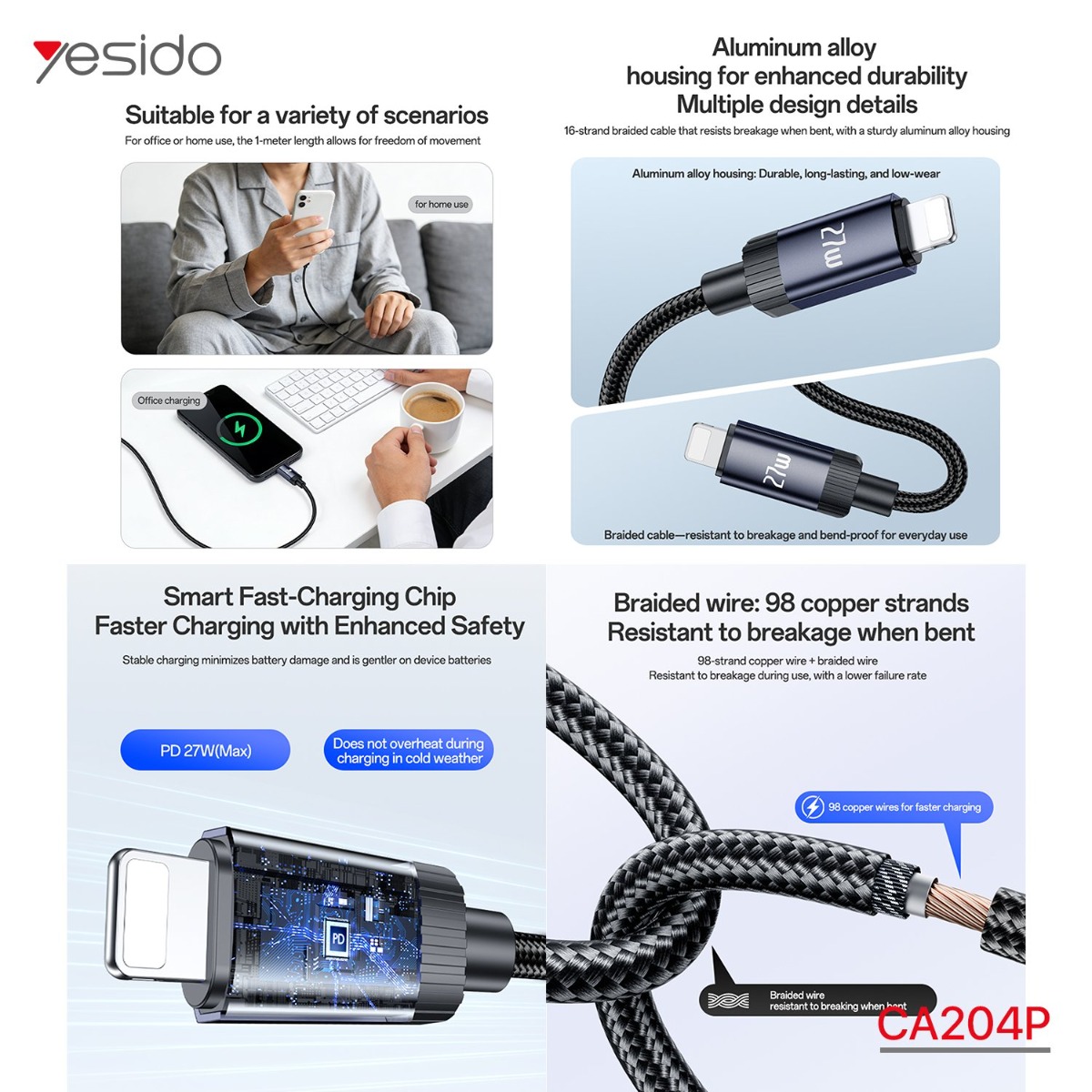 كيبل YESIDO CA204P 27W PD لأجهزة الآيفون