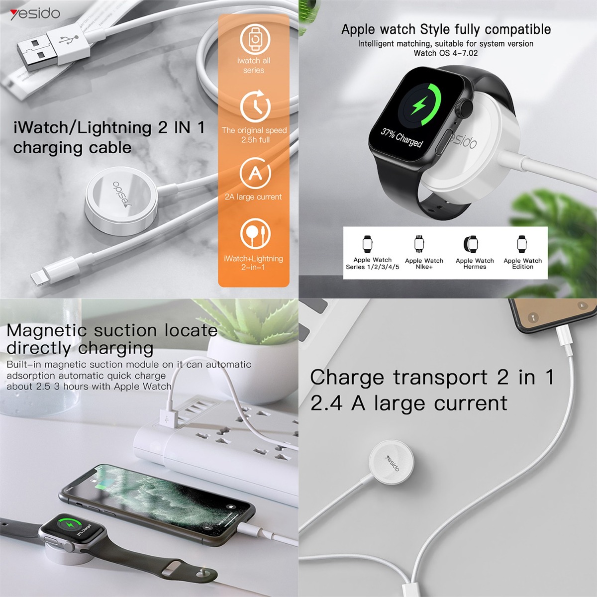 YESIDO CA70 2in1 Cable For Apple Watch & iPhone