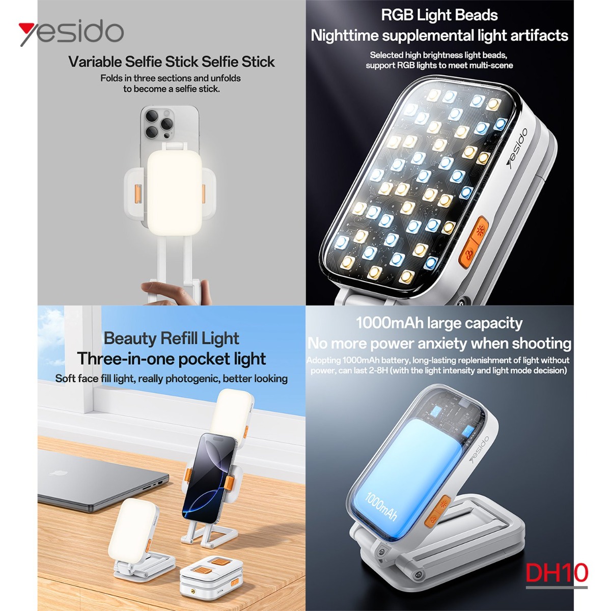 إضاءة سيلفي YESIDO DH10 LED