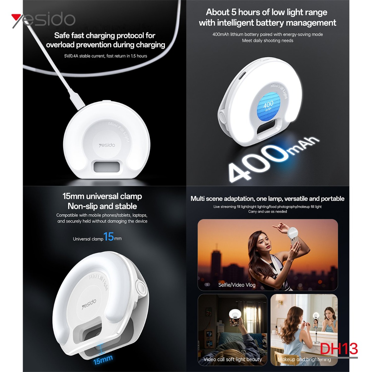 YESIDO DH13 Selfie Ring Light