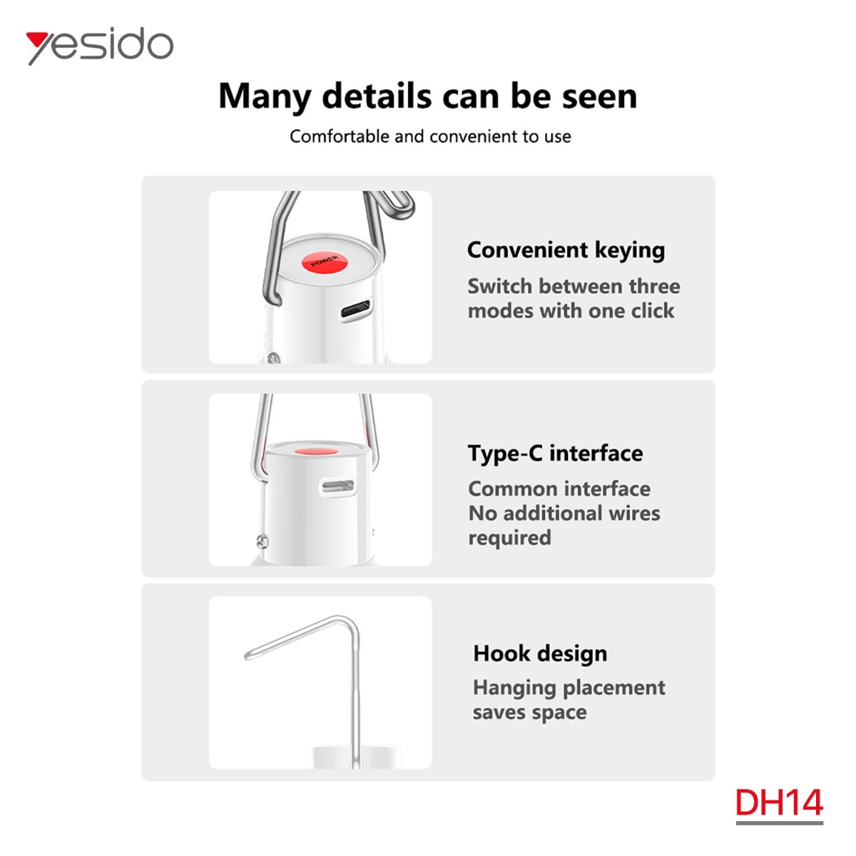 مصباح YESIDO DH14 20W LED قابل للشحن