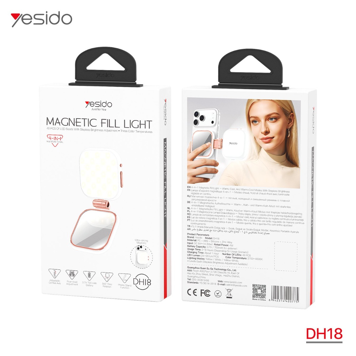مصباح وستاند مكتب YESIDO DH18 4in1 LED مغناطيسي مع مرآة