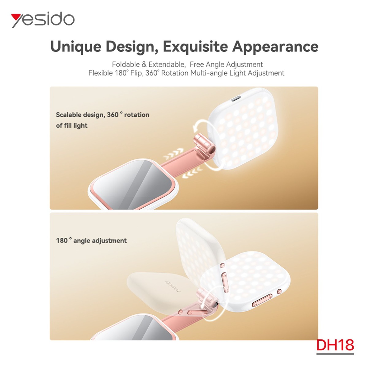 مصباح وستاند مكتب YESIDO DH18 4in1 LED مغناطيسي مع مرآة