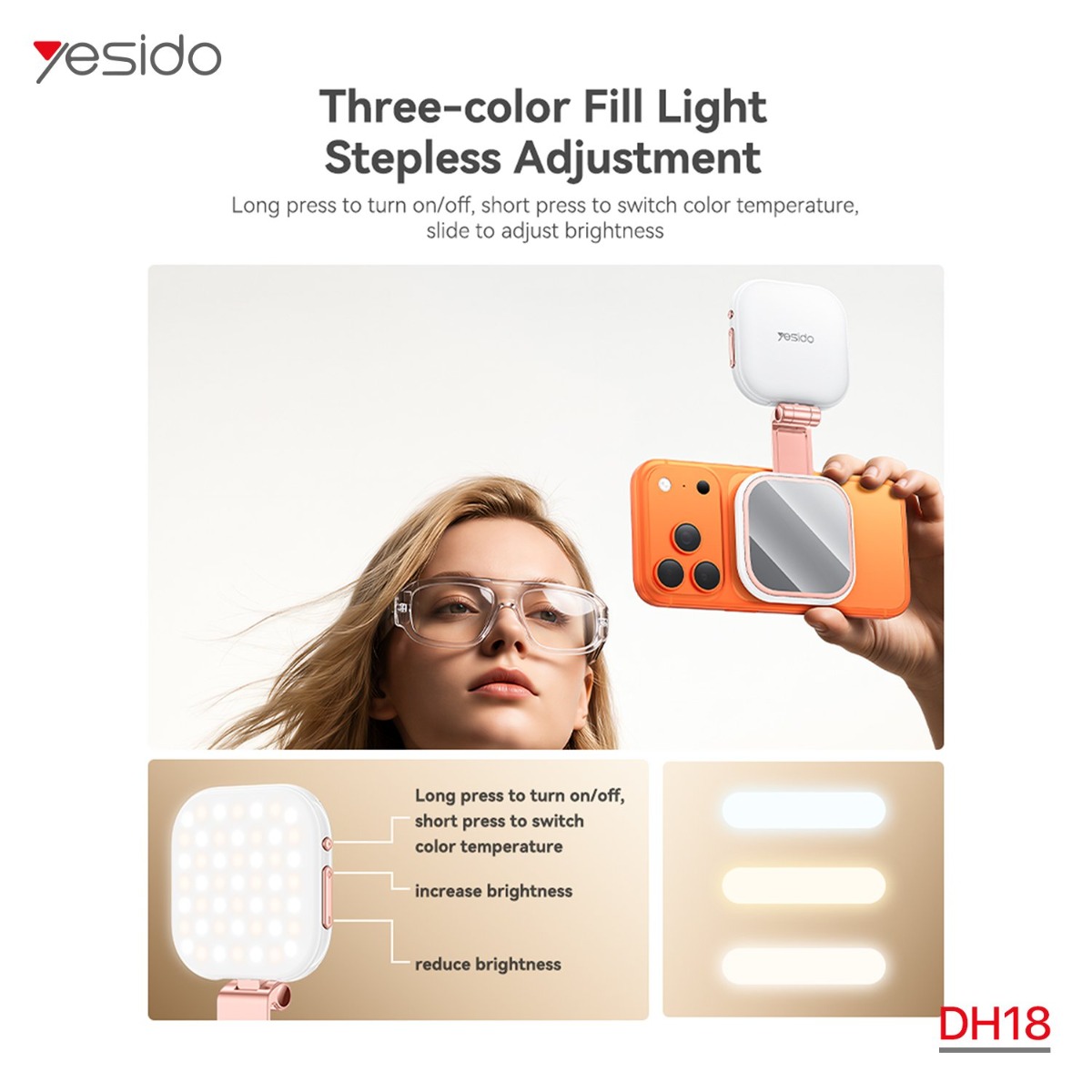مصباح وستاند مكتب YESIDO DH18 4in1 LED مغناطيسي مع مرآة