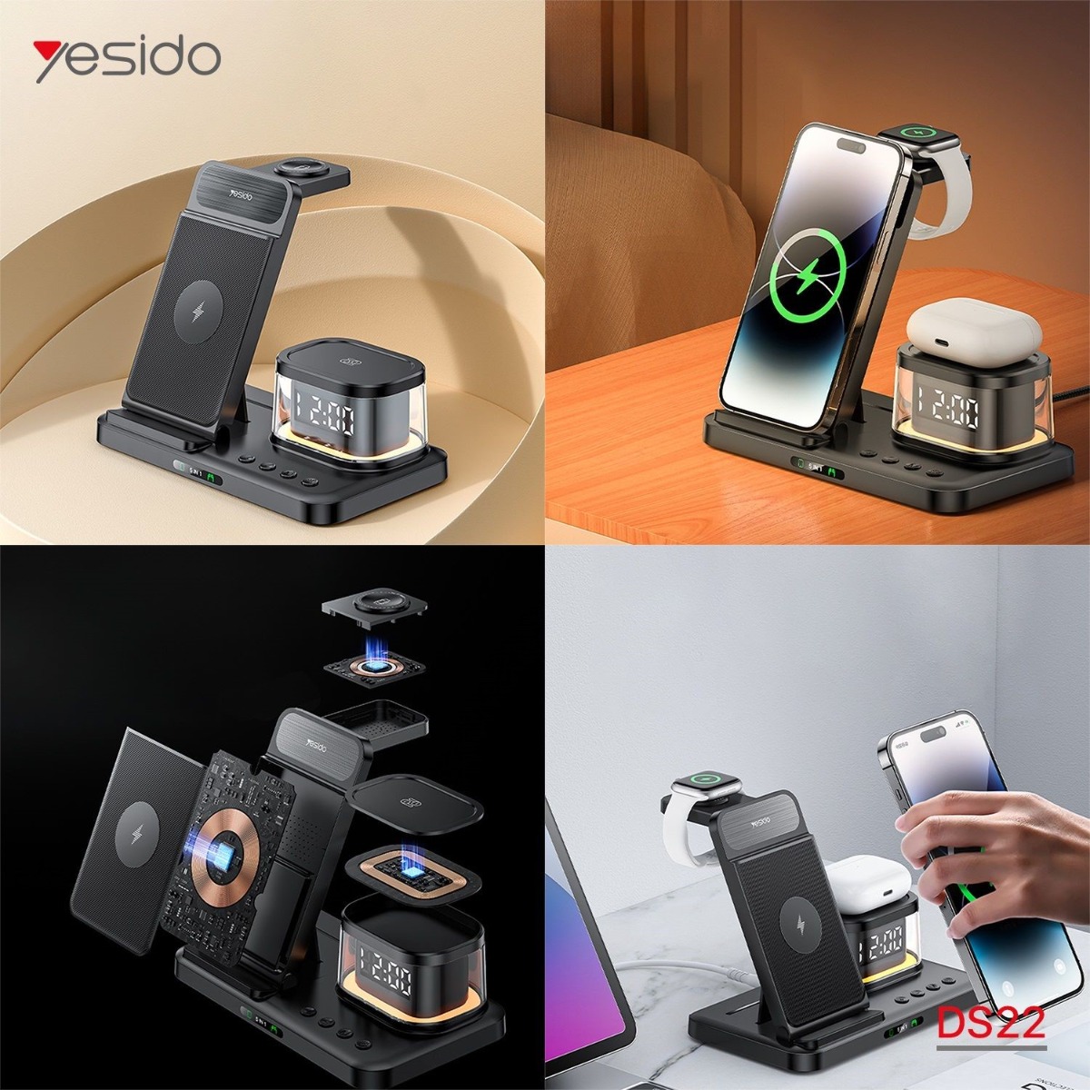 شاحن YESIDO DS22 MagSafe وحمالة هاتف للمكتب