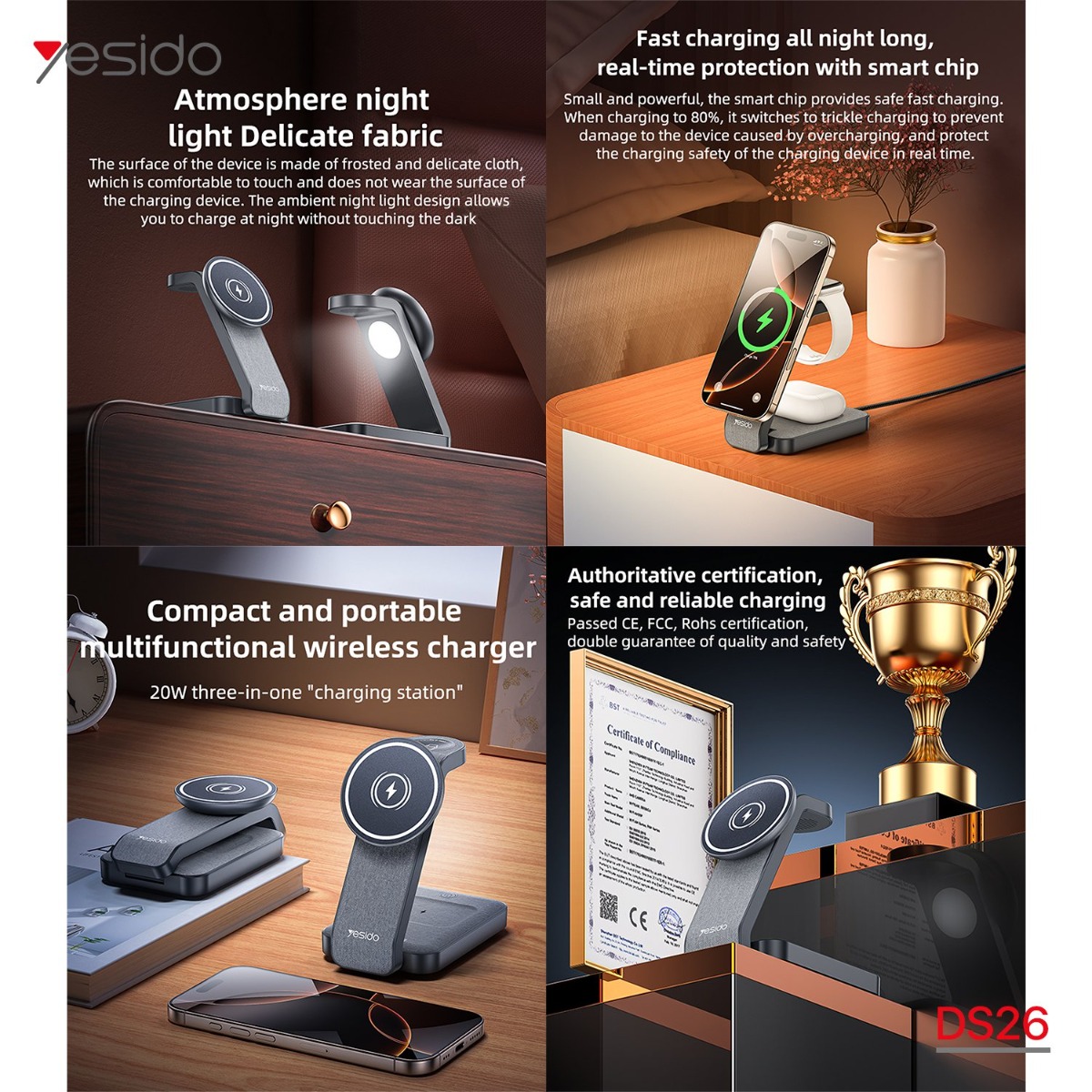 شاحن YESIDO DS26 MagSafe وحمالة هاتف للمكتب